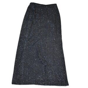 Cache Vintage Black Silk Beaded Maxi Skirt Sz 12 Formal Y2K Sparkly Chic